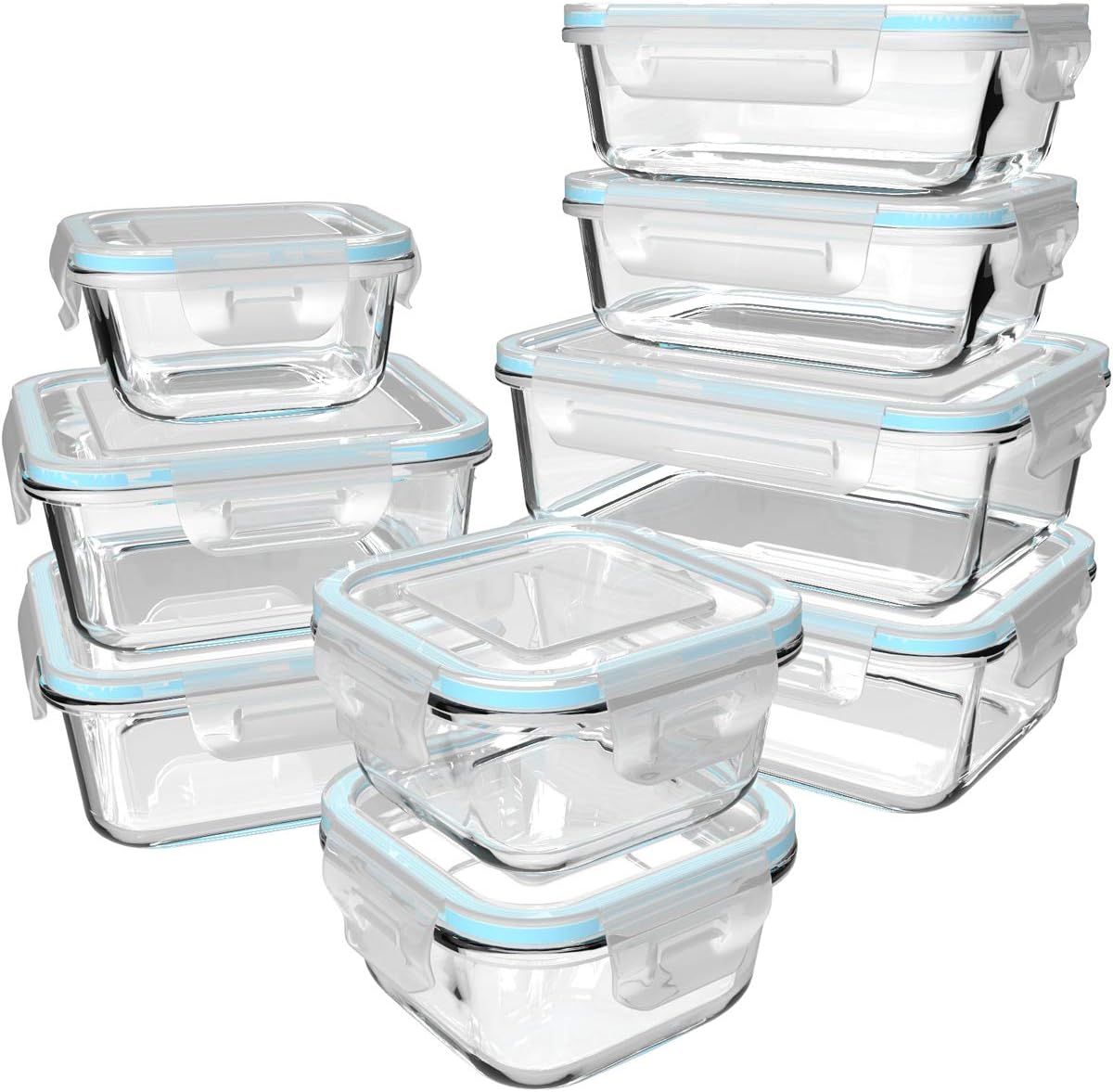 Food Storage Glass Set - 18 Piece Glass Food Storage Containers