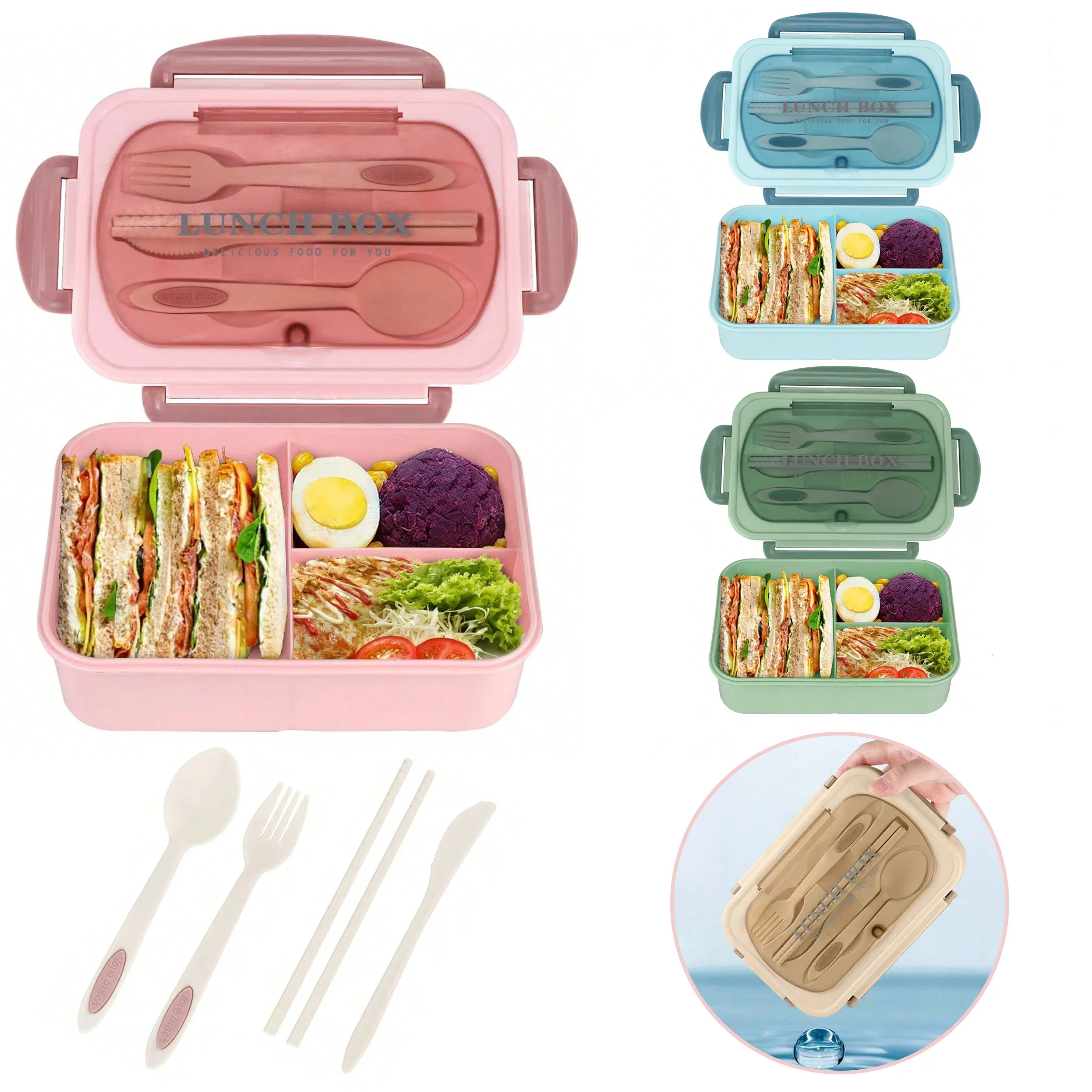 Food Storage With Compartments - Adult Bento Box with 3 Compartments