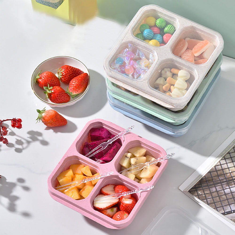 Food Storage With Compartments - 1pc Reusable Wheat Straw 4 Compartments