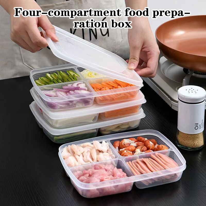 Food Storage With Compartments - New【4 Grids Plastic Storage Box Portable