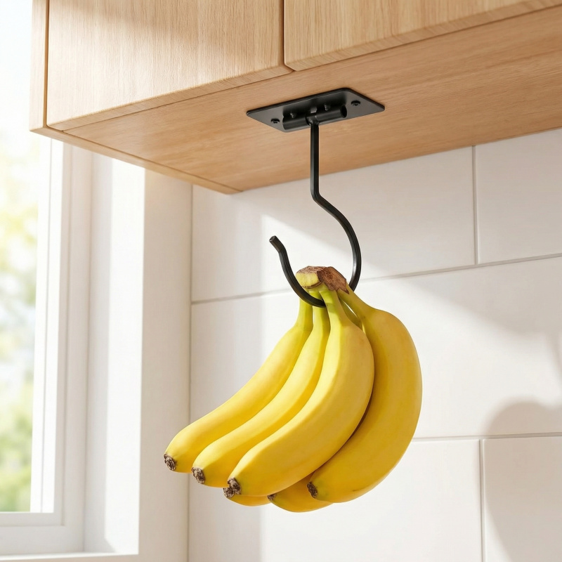 Food Storage Kitchen - Black Metal Self-Adhesive Banana Hook Foldable