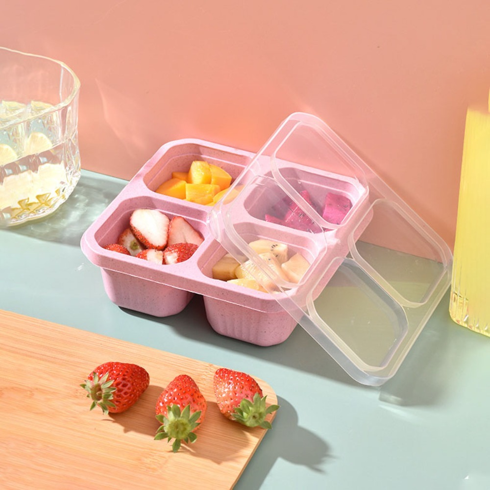 1pc Reusable Wheat Straw 4 Com - đánh giá và giá Food Storage With Compartments
