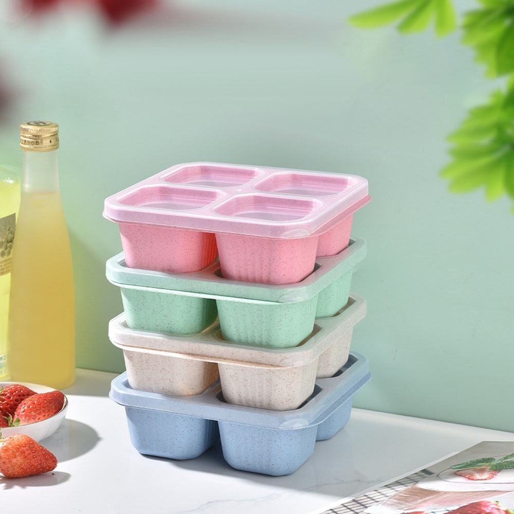 1pc Reusable Wheat Straw 4 Com - đánh giá và giá Food Storage With Compartments